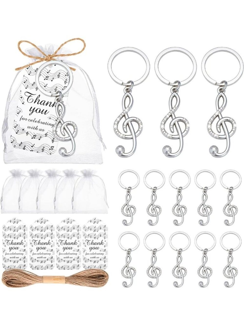 50PCS Rhinestone Musical Note Keychains | Stylish Music Party Favors & Gifts